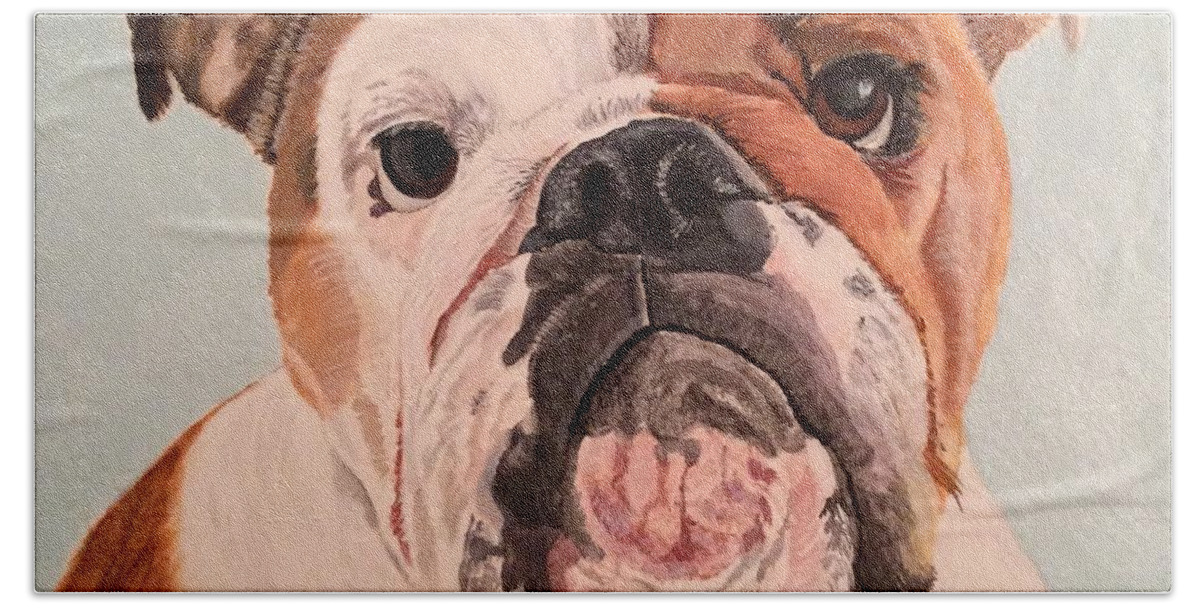 Bulldog Bath Towel featuring the painting Bulldog Beauty by Sonja Jones