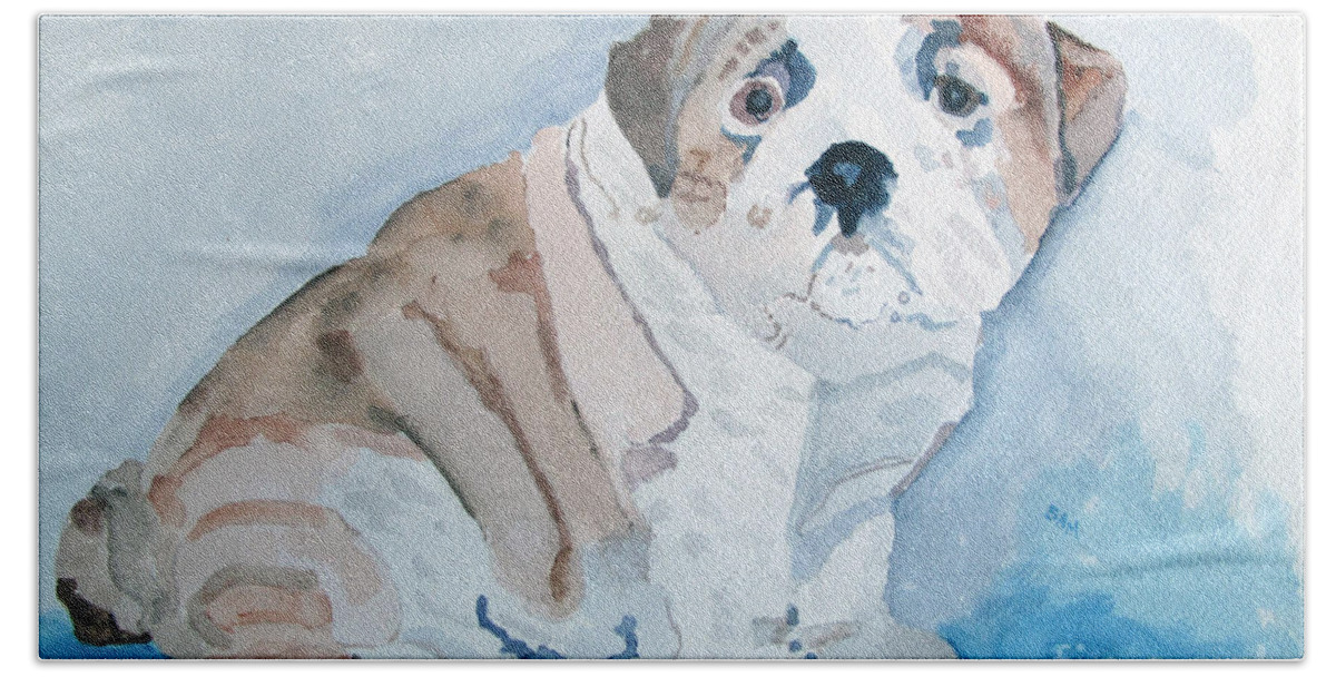 Puppy Bath Towel featuring the painting Bulldog Puppy by Sandy McIntire
