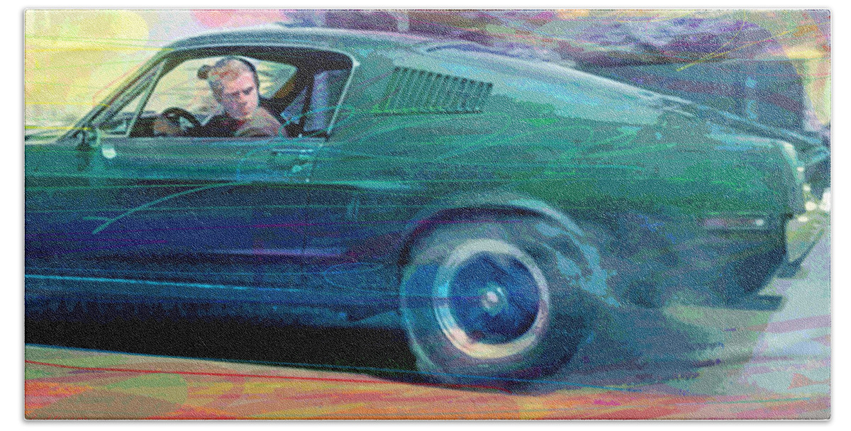 1968 Mustang Hand Towel featuring the painting Bullitt Mustang by David Lloyd Glover