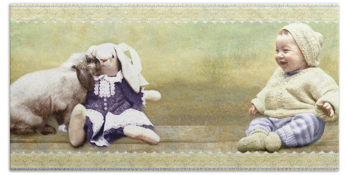  Bath Towel featuring the photograph Bunny Kisses Doll by Adele Aron Greenspun
