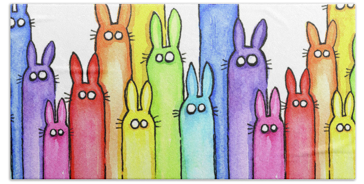 Baby Bath Sheet featuring the painting Bunny Rainbow Pattern by Olga Shvartsur