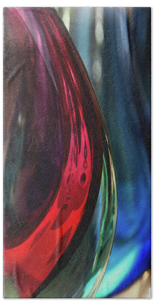 Jenny Rainbow Fine Art Photography Bath Towel featuring the photograph Burgundy Emerald Glass Abstract by Jenny Rainbow