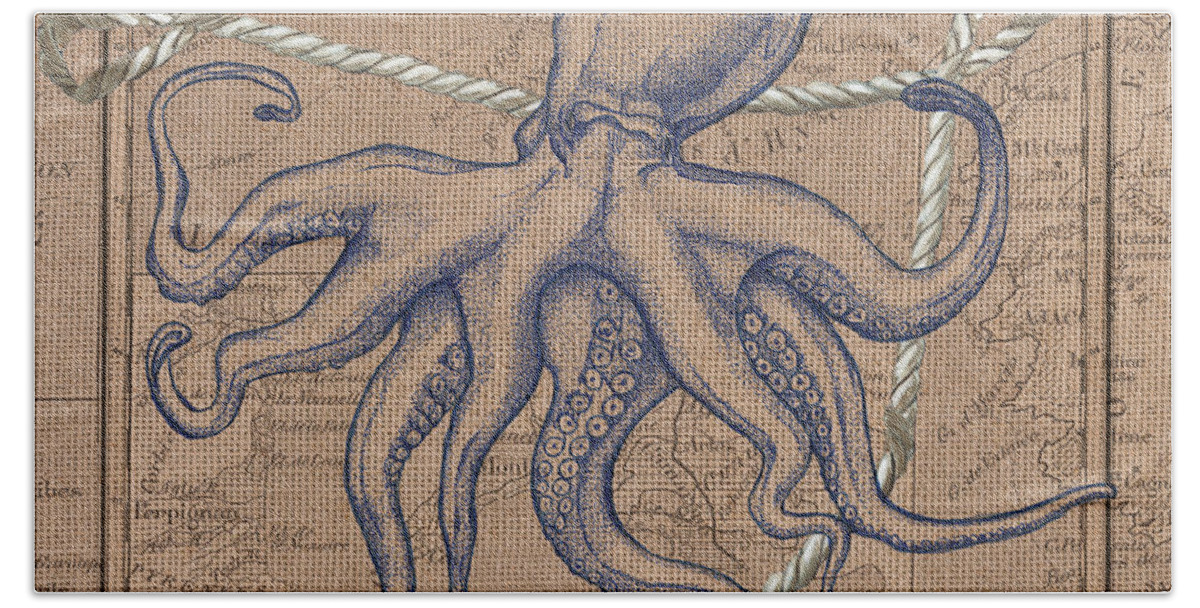 Octopus Hand Towel featuring the painting Burlap Octopus by Debbie DeWitt