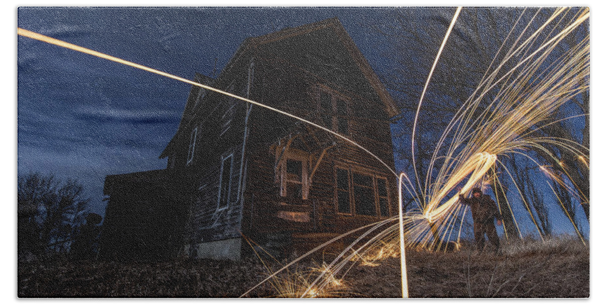 Steel Wool Bath Towel featuring the photograph Burning Down The House by Aaron J Groen