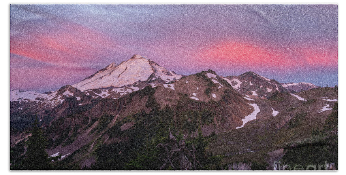 Mount Baker Bath Towel featuring the photograph Burning Sunrise Skies Above Mount Baker by Mike Reid