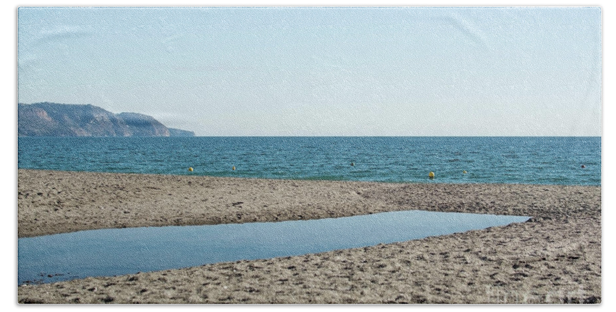 Burriana Hand Towel featuring the photograph Burriana sandy beach and blue ocean by Ingela Christina Rahm