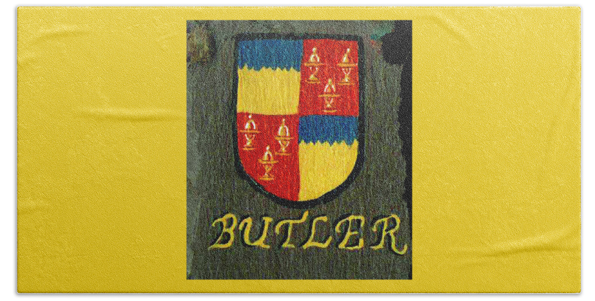 Butler Bath Towel featuring the painting Butler Family Shield by Barbara McDevitt