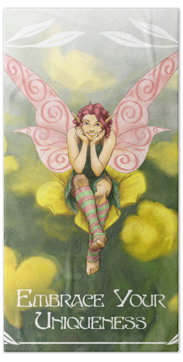 Fairy Bath Towel featuring the painting Buttercup by Brandy Woods