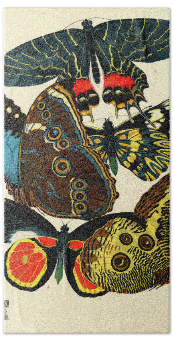 Butterfly Bath Towel featuring the painting Butterflies, Plate-2 by Painter of the 19th century