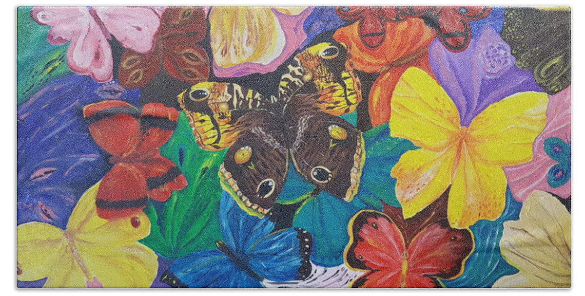 Butterfly Hand Towel featuring the painting Butterflies by Rita Fetisov