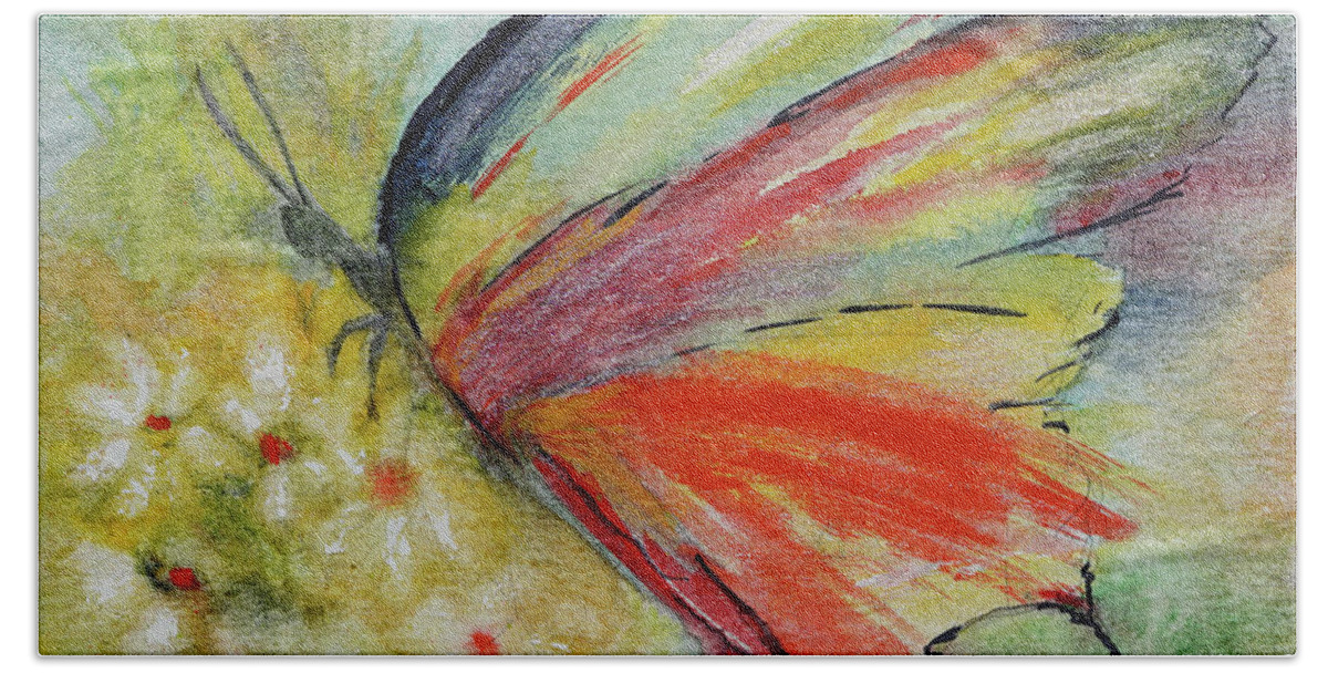 Butterfly Bath Towel featuring the painting Butterfly 3 by Karen Fleschler