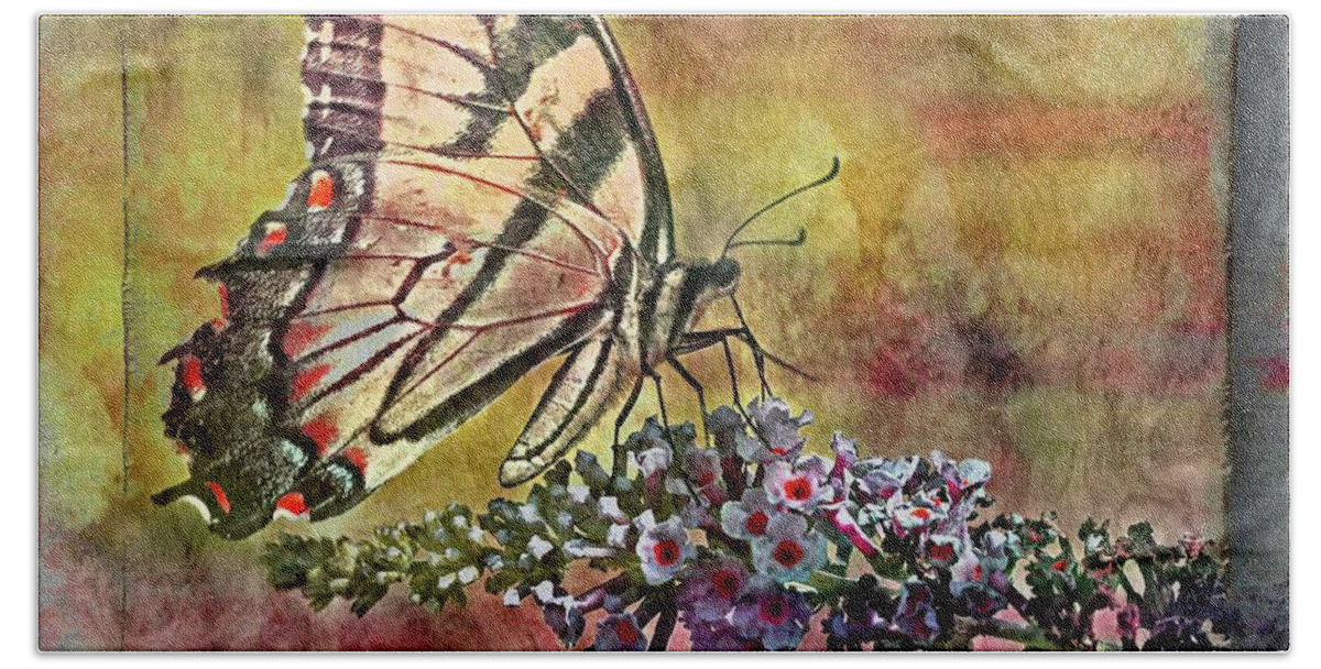Butterfly Bath Towel featuring the photograph Butterfly Diner On The Square by Rene Crystal