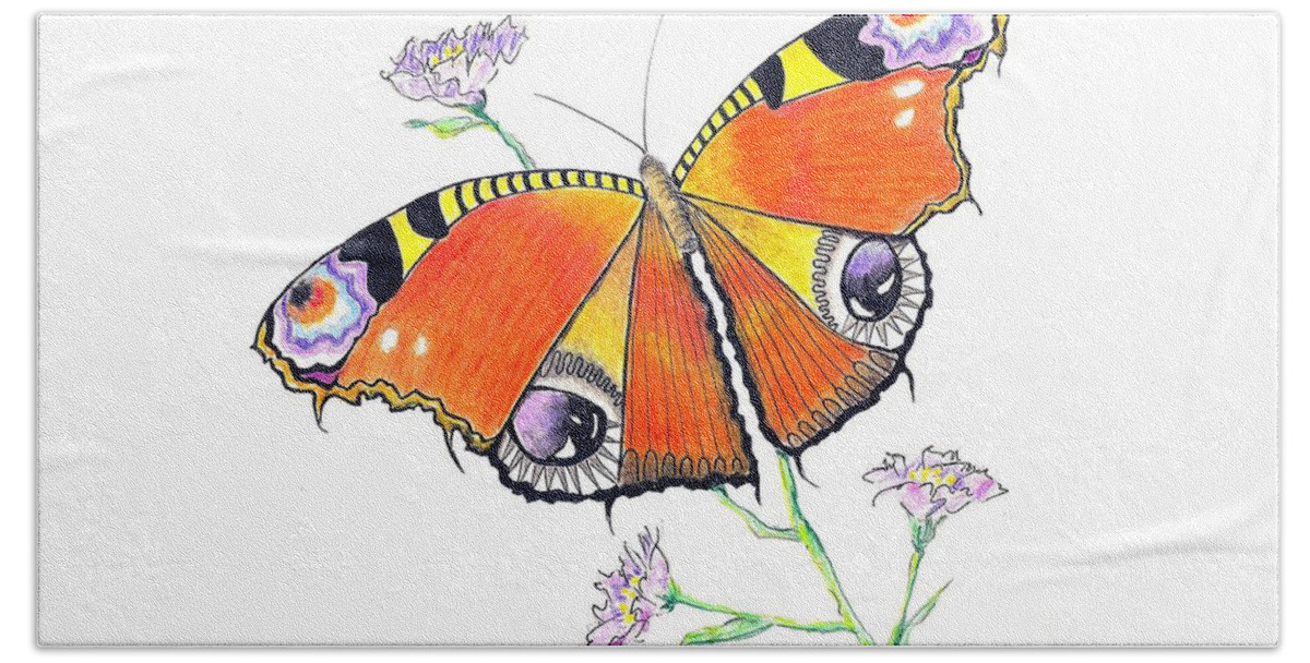 Butterfly Bath Towel featuring the drawing Butterfly Dressed for a Masquerade Ball by Jayne Somogy