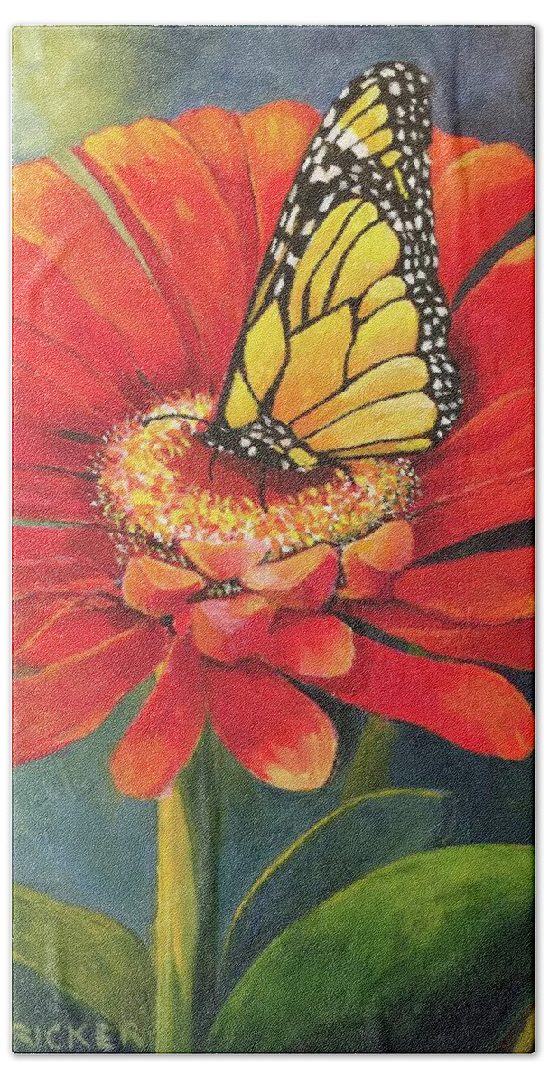 Zinnia Hand Towel featuring the painting Butterfly Rest by Jane Ricker