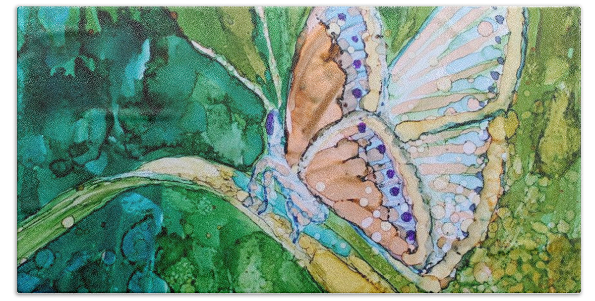 Butterfly Bath Towel featuring the painting Butterfly by Ruth Kamenev