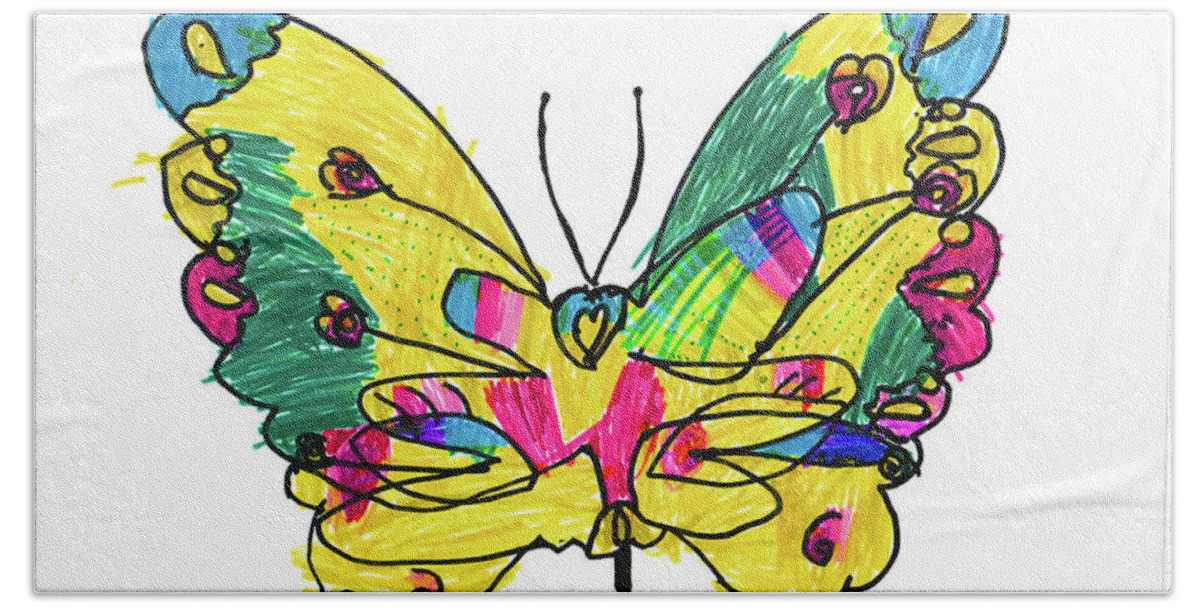 Naive Bath Towel featuring the drawing Butterfly by S D Pierdutin jr