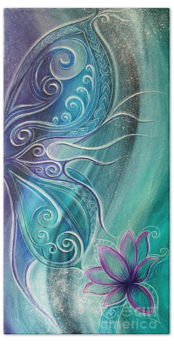 Butterfly Bath Towel featuring the painting Butterfly Wing with Lotus by Reina Cottier