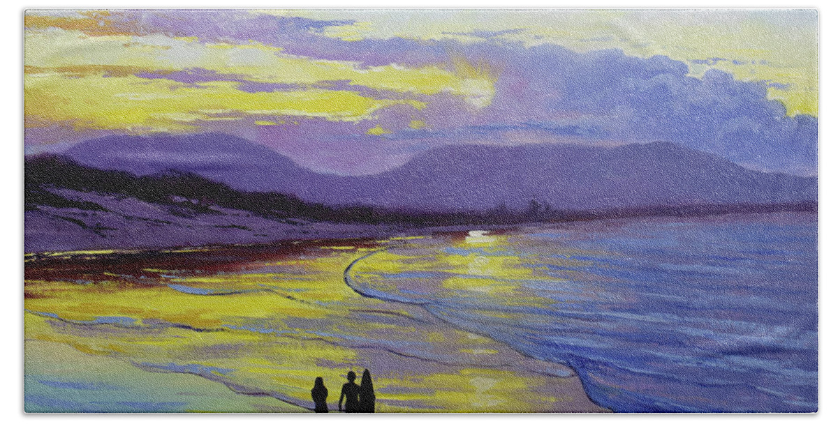 Beach Paintings Hand Towel featuring the painting Byron Bay Sunset by Graham Gercken