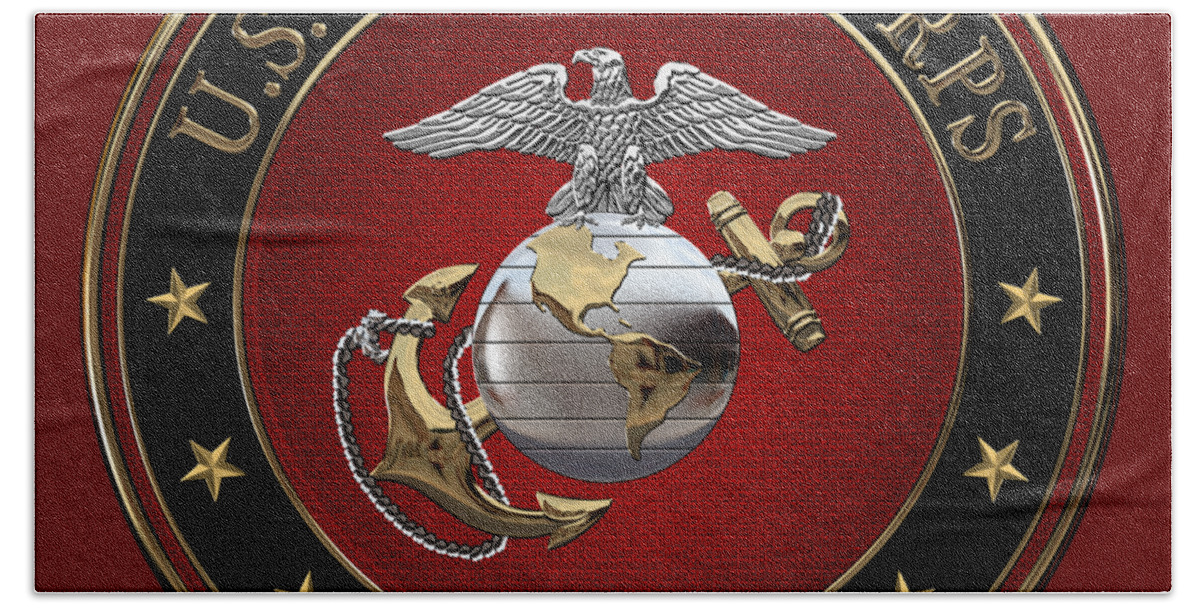 'usmc' Collection By Serge Averbukh Bath Towel featuring the digital art C O and Warrant Officer E G A Special Edition over Red Velvet by Serge Averbukh