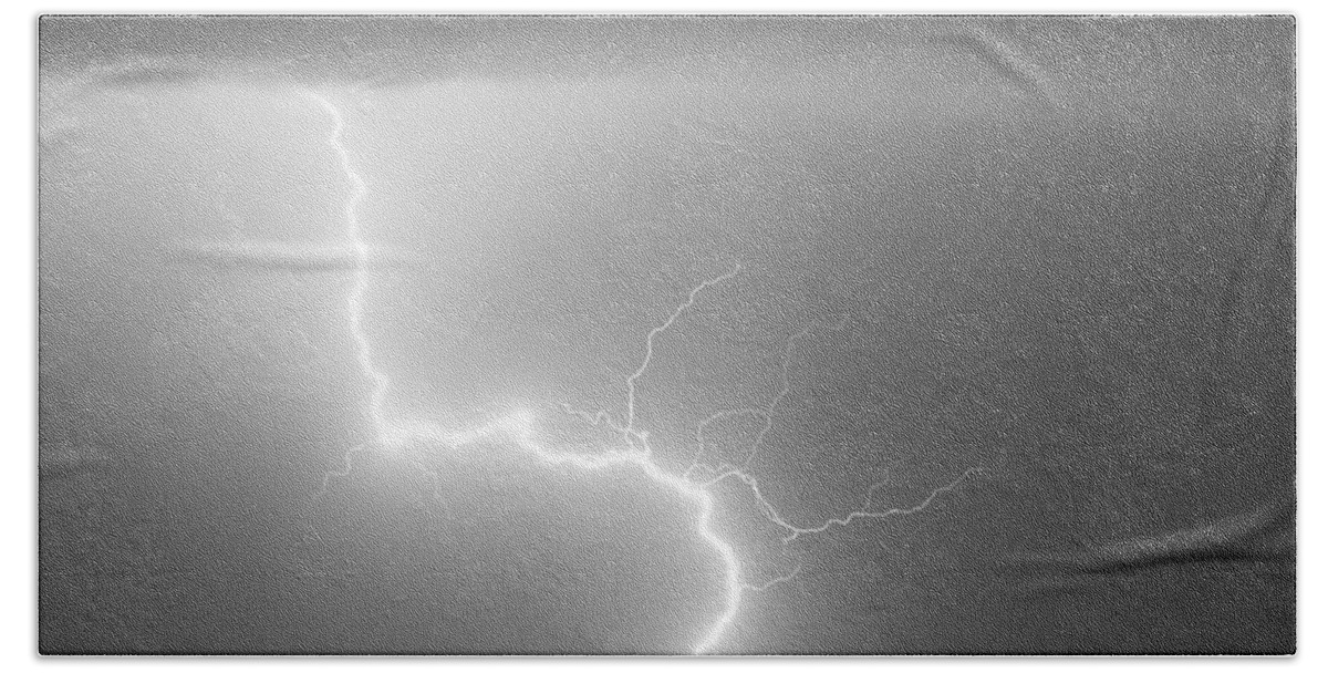 City Bath Towel featuring the photograph C2G Lightning Strike in Black and White by James BO Insogna