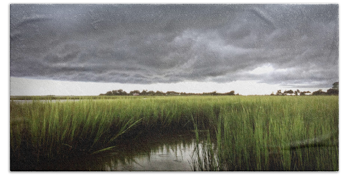 Summer Storm Print Hand Towel featuring the photograph Cabbage Inlet Cold Front by Phil Mancuso