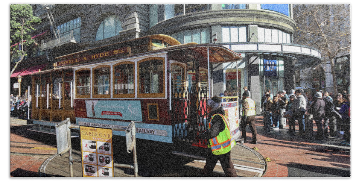 Cable Car Hand Towel featuring the photograph Cable Car at Union Square by Steven Spak