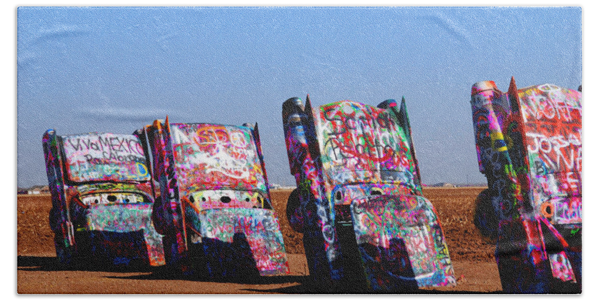 Photography Bath Towel featuring the photograph Cadillac Ranch by Susanne Van Hulst