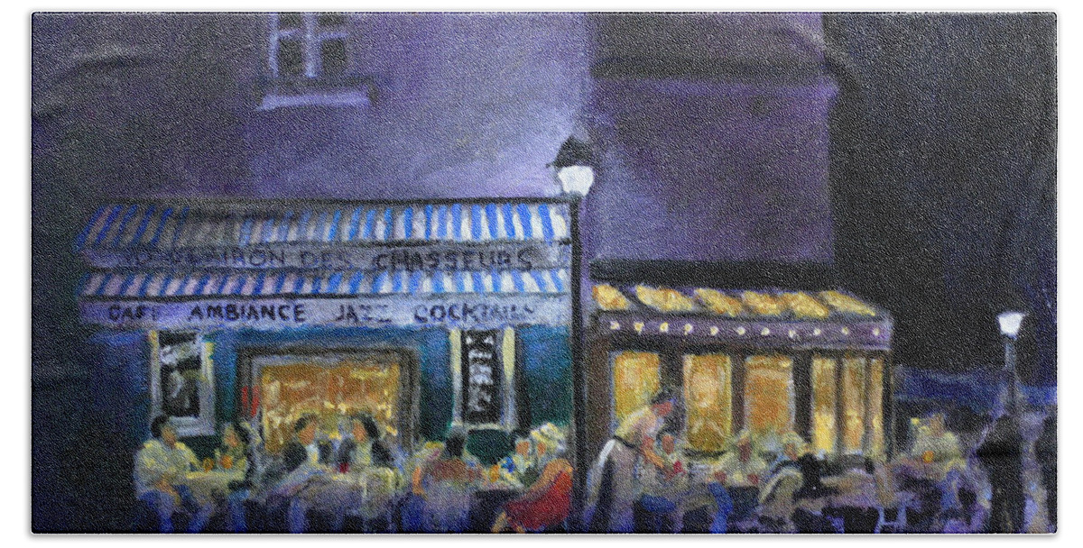 Paris Nightlife Hand Towel featuring the painting Cafe Clairon by David Zimmerman