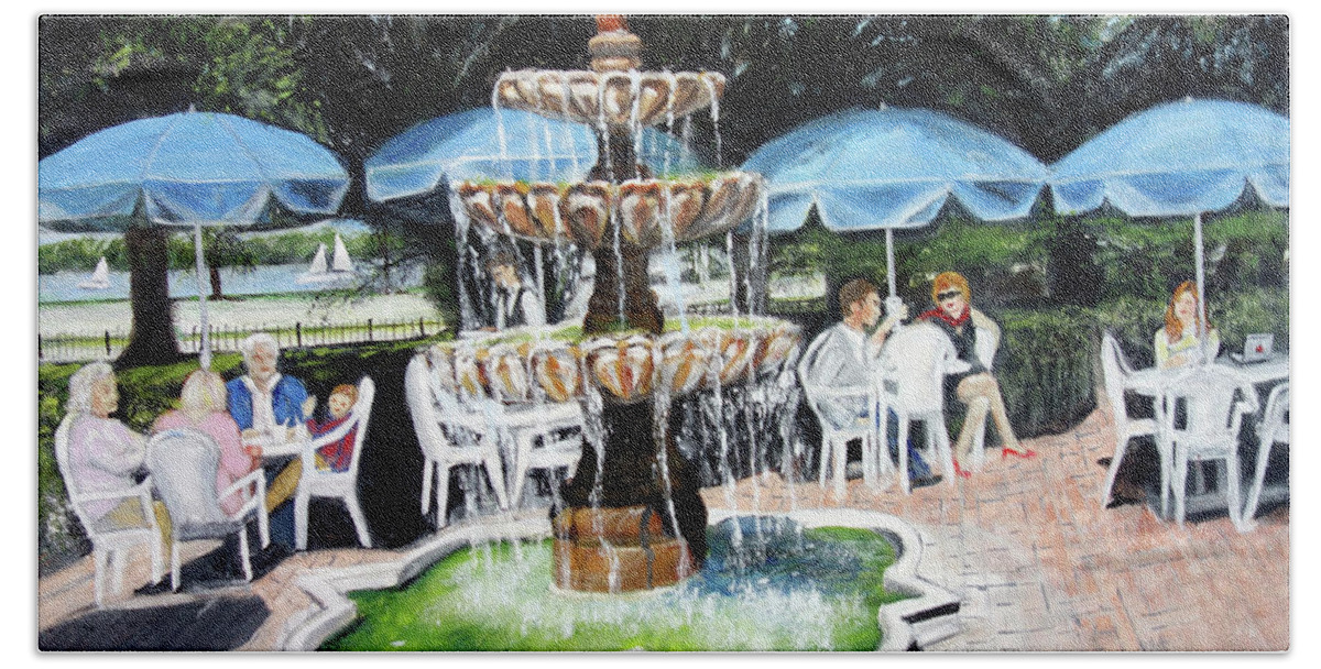 Landscape Hand Towel featuring the painting Cafe Gallery by Lyric Lucas