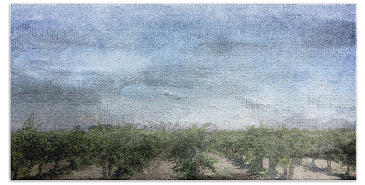Landscape Hand Towel featuring the mixed media California Vineyard- Art by Linda Woods by Linda Woods