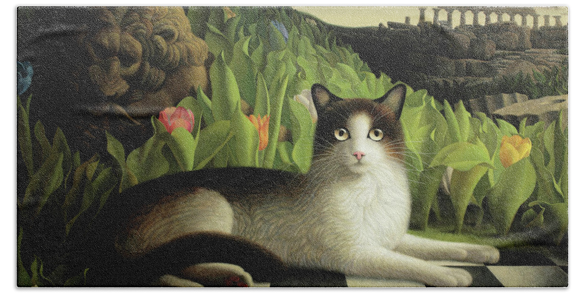 Cat Bath Sheet featuring the painting Call of the Wild by Chris Miles