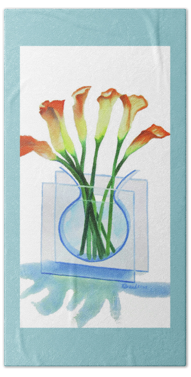 Paintings Bath Towel featuring the painting Calla Lilies by Kathy Braud
