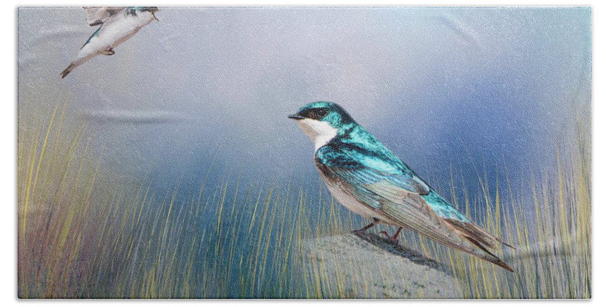 Songbird Bath Towel featuring the photograph Calling His Mate by Cathy Kovarik