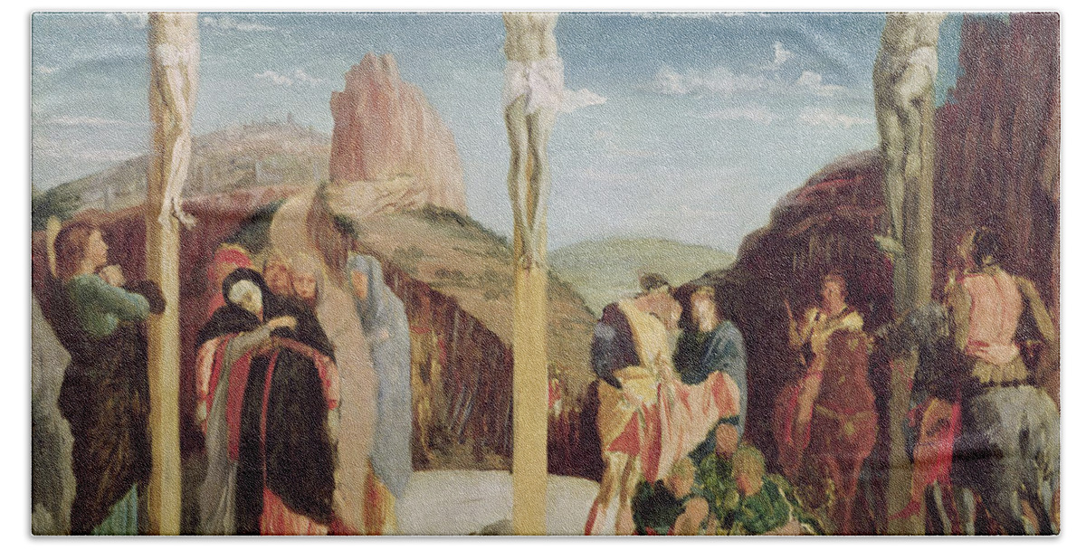 Calvary Hand Towel featuring the painting Calvary by Andrea Mantegna