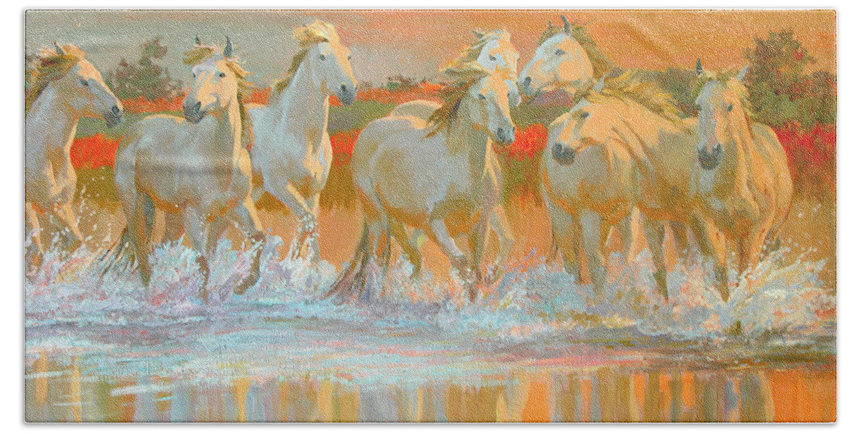 Wild; Horse Hand Towel featuring the painting Camargue by William Ireland