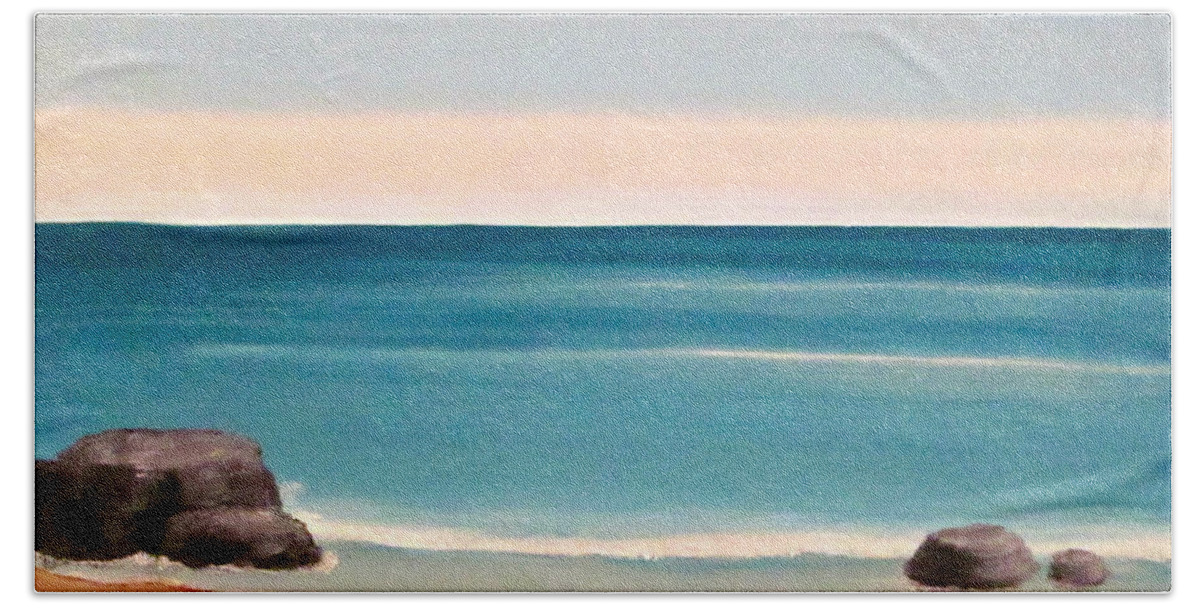 Coast Hand Towel featuring the painting Cambria Inspired 1 by Renee Noel