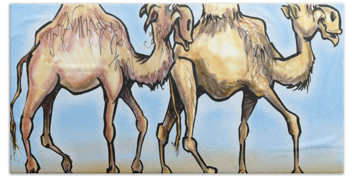 Camel Hand Towel featuring the painting Camels by Kevin Middleton