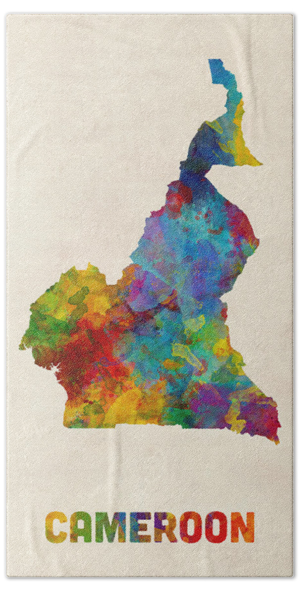 Cameroon Hand Towel featuring the digital art Cameroon Watercolor Map by Michael Tompsett