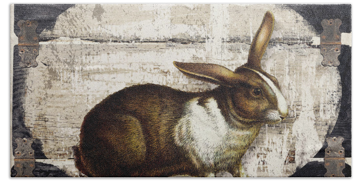 Rabbit Bath Towel featuring the painting Campagne IV Rabbit Farm by Mindy Sommers