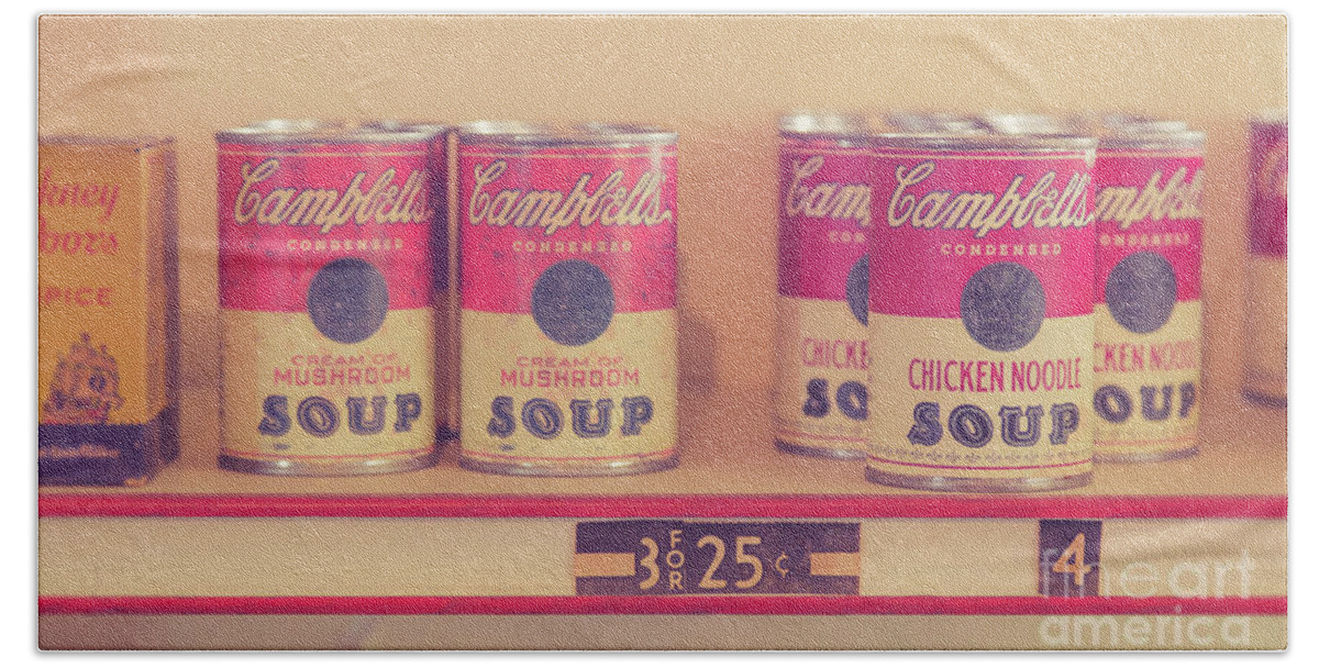 Cambells Hand Towel featuring the photograph Campbells Condensed Soup Retro by Edward Fielding
