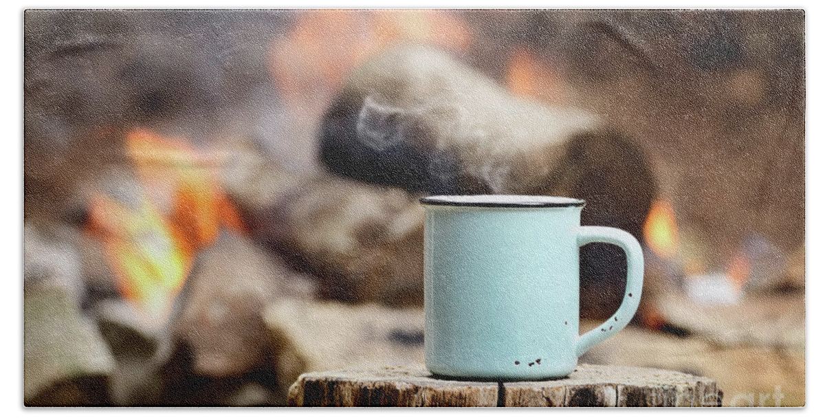 Campfire Bath Towel featuring the photograph Campfire Coffee by Stephanie Frey