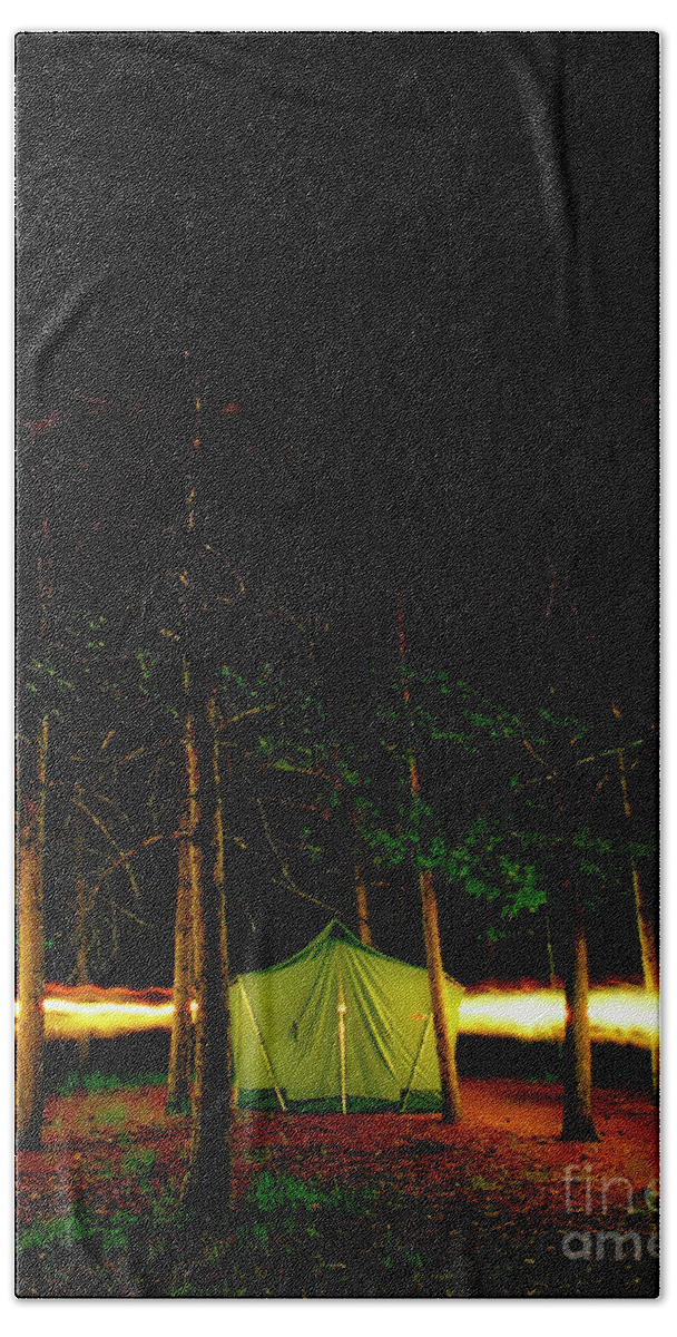 Coleman Tents Bath Towel featuring the photograph Camping In The Deep Woods  by Tom Jelen