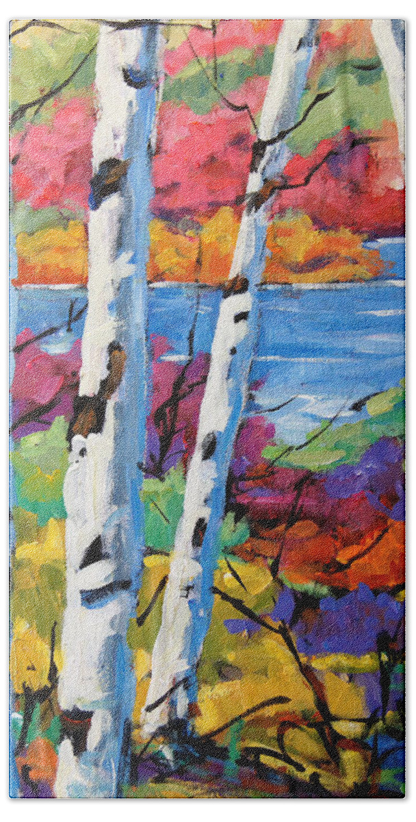 Canadian Landscape Created By Richard T Pranke Bath Towel featuring the painting Canadian Birches by Prankearts by Richard T Pranke