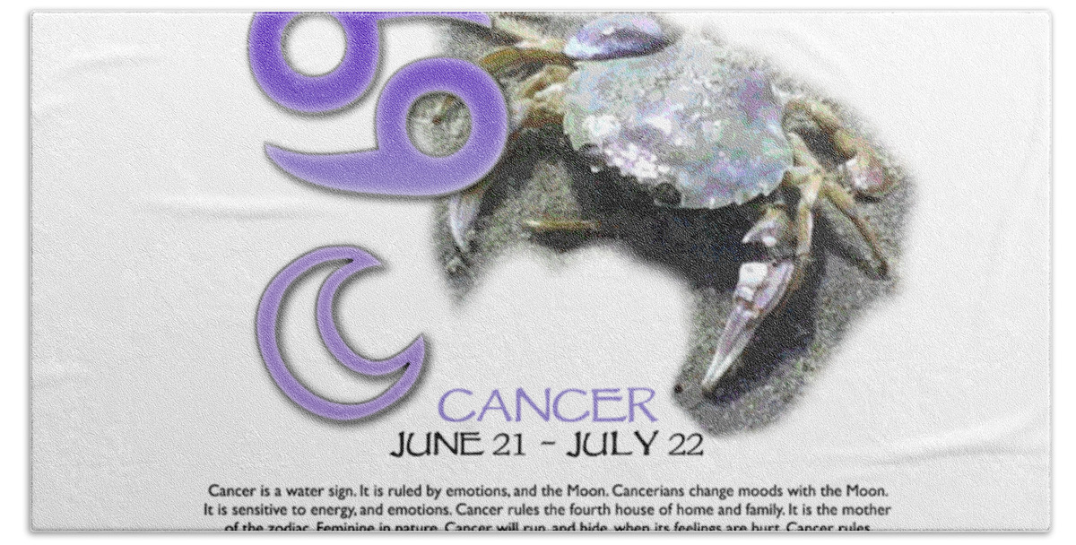Cancer Bath Towel featuring the digital art Cancer Sun Sign by Shelley Overton
