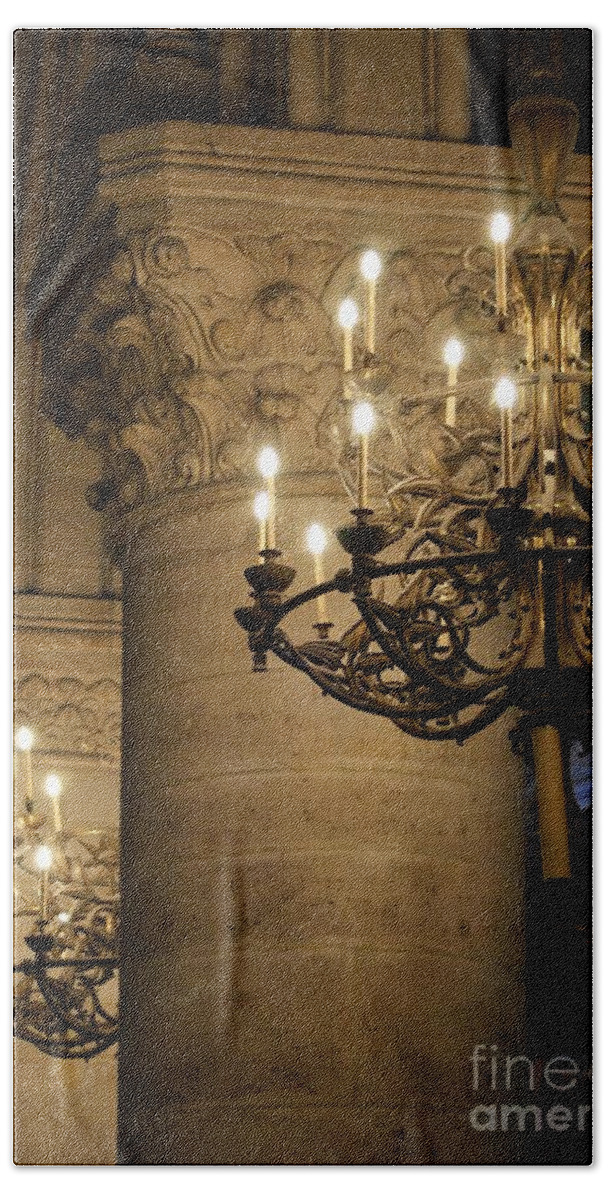 Candelabra Bath Towel featuring the photograph Candelabra at Notre Dame by Christine Jepsen