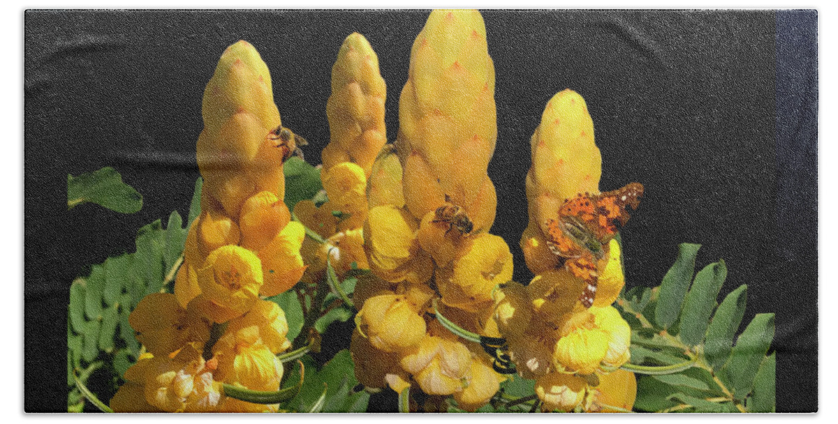 Yellow Flowers Bath Towel featuring the photograph Candle Bush - Cassia Alata POSTER by Robert J Sadler