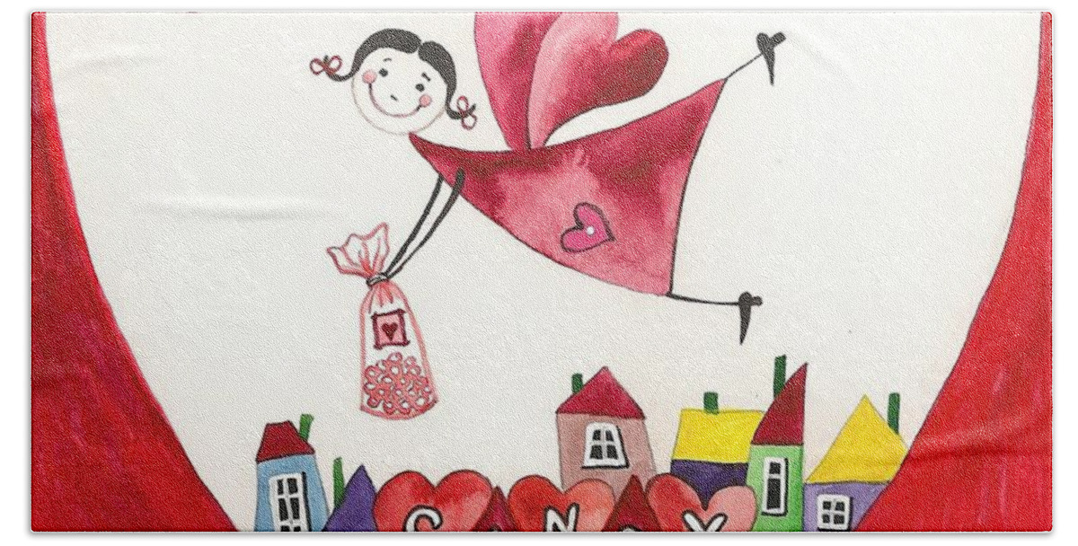 Print Bath Towel featuring the painting Candy Fairy by Margaryta Yermolayeva
