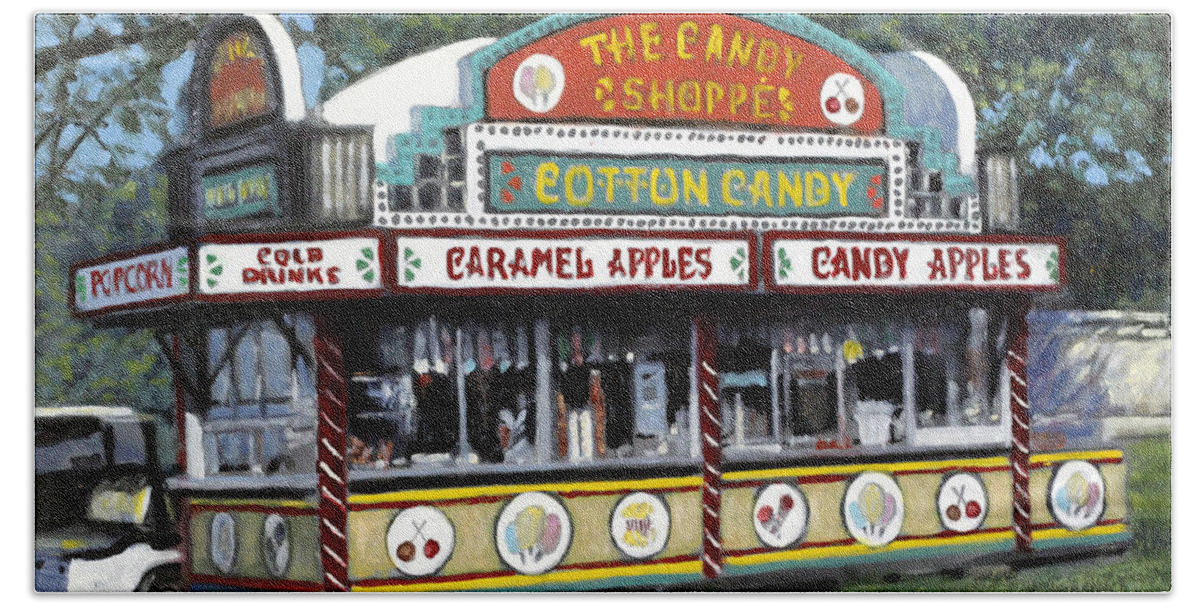 Carnival Paintings Hand Towel featuring the painting Candy Shoppe by David Zimmerman
