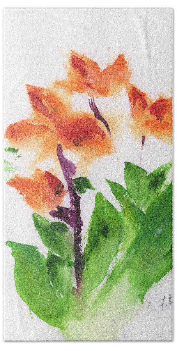 Cannas Abstract Bath Towel featuring the painting Cannas Abstract by Frank Bright