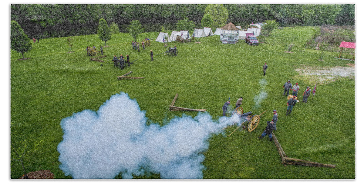Cannon Bath Towel featuring the photograph Cannon Fires by Star City SkyCams